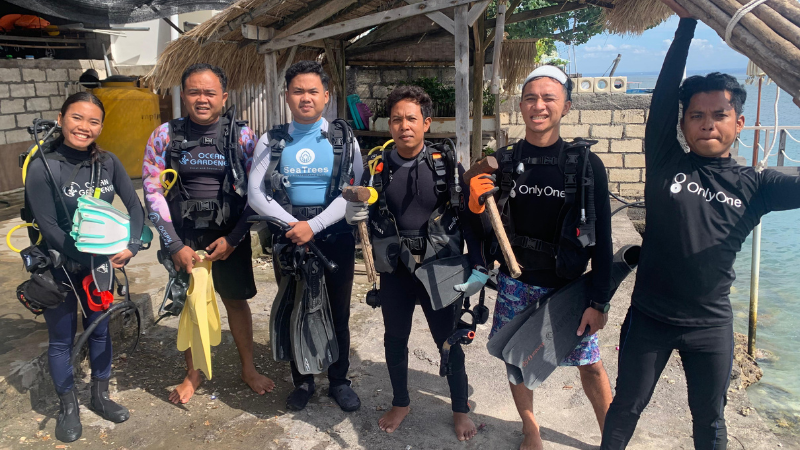 Team of Ocean Gardener doing coral restoration in Bali, Indonesia