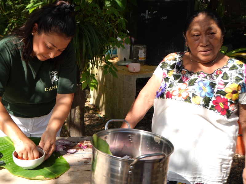 Cooking Mexican food outdoors in the Yucatan